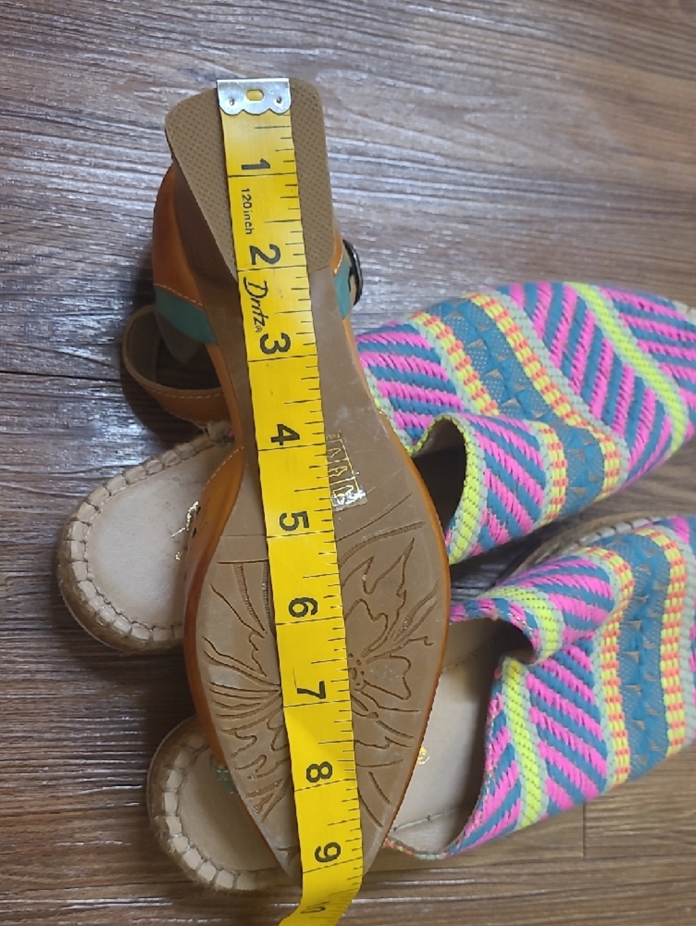 L'ATISTE Tan Leather Ankle-Strap Heels with Pink and Teal Floral Accents - Picture 12 of 14